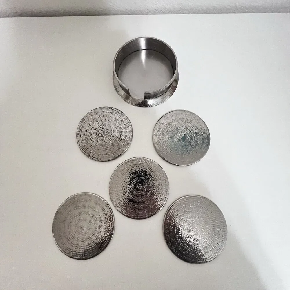 Blue Pheasant Winsford Shiny Nickel, Coasters Set of 5, Etched Metal